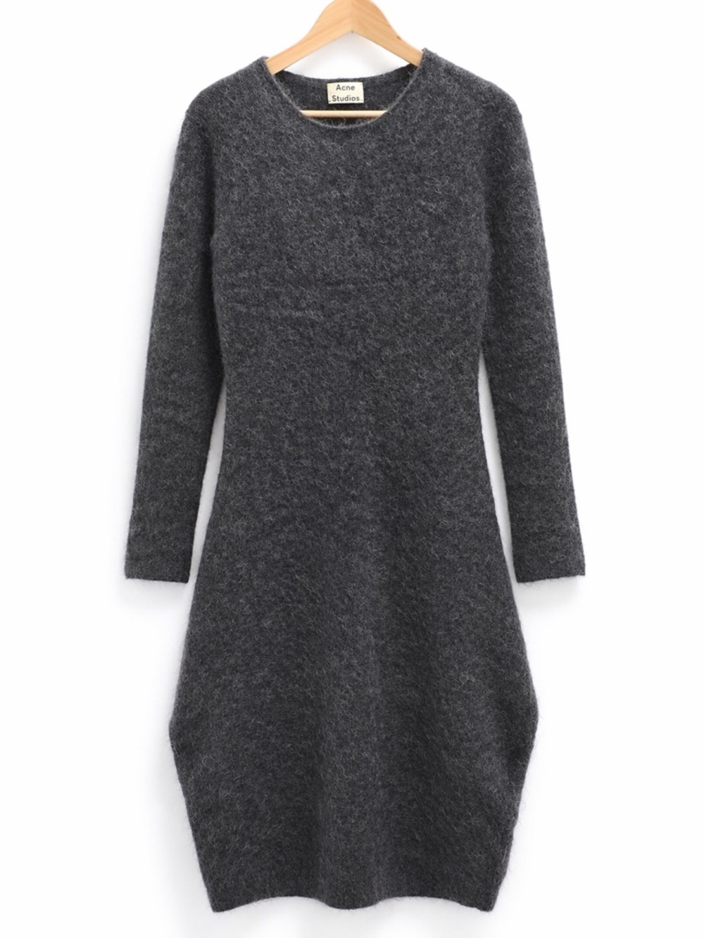 Acne Studios XS Wool Mohair Sweater Dress Gray Fuzzy Knit Designer